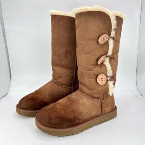 UGG Australia Bailey Button Women Size 7 Brown Mid Calf Winter Snow Boots 1873
